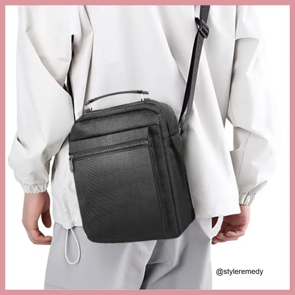 Water-Resistant Oxford Crossbody Messenger Bag with Adjustable Strap